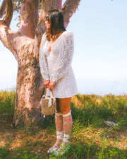 Sheer Rosettes Ruffle Bow Knee High Sock