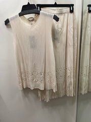 Pleated Cutout Skirt with Fringe by EllyNDale Robin Boutique