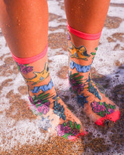 JAWS Aquatic Florals Shimmer Sheer Crew Sock
