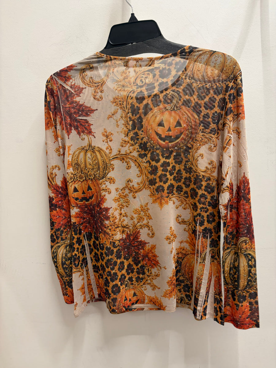 Sparkly Sheer Mesh Layering Shirt in Fall Leopard by Origami
