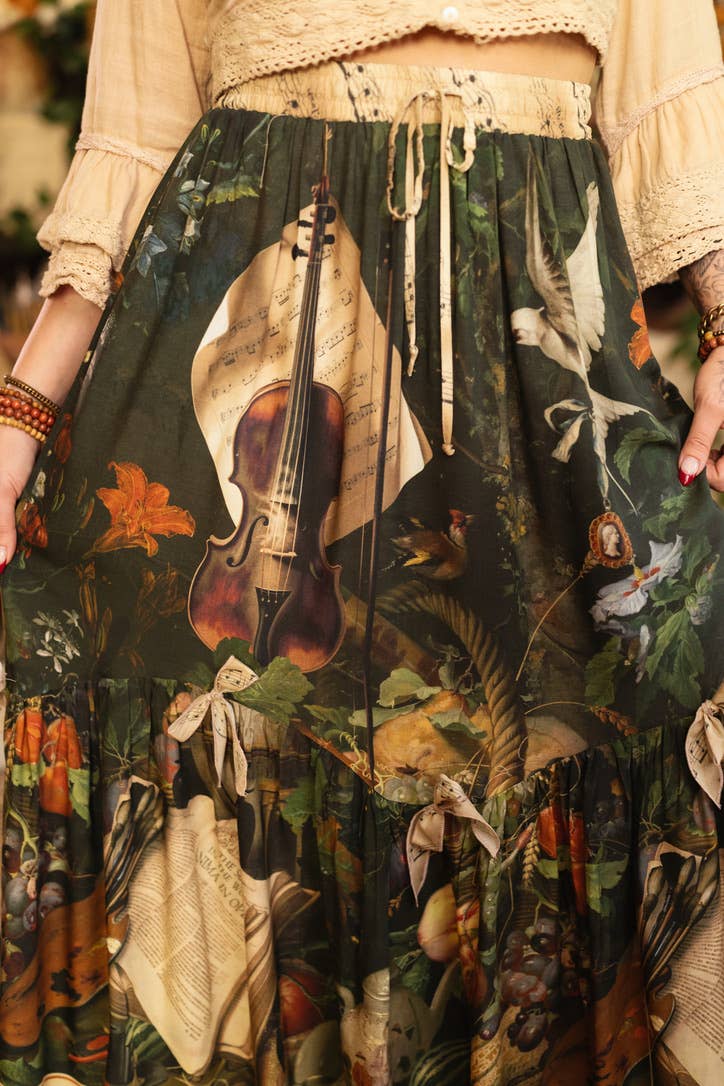 Additional view of Labour of Love Maxi Length Atelier Skirt with florals & violin from Robin Boutique.