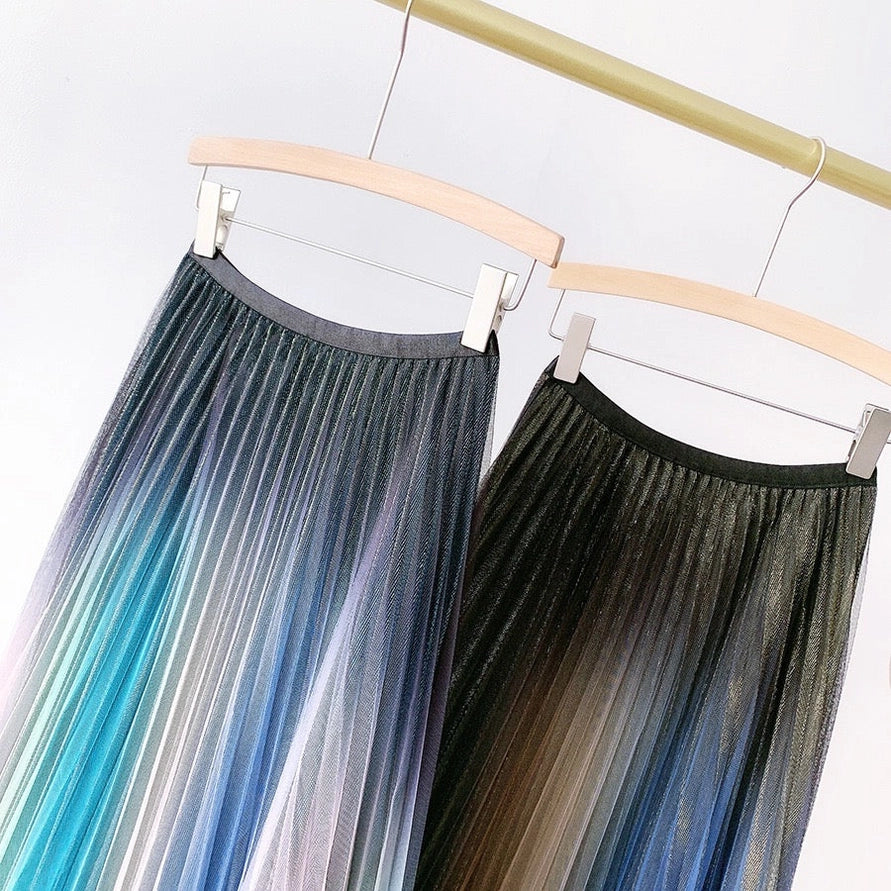 Iridescent Pleated Mesh Skirt by EllyNDale