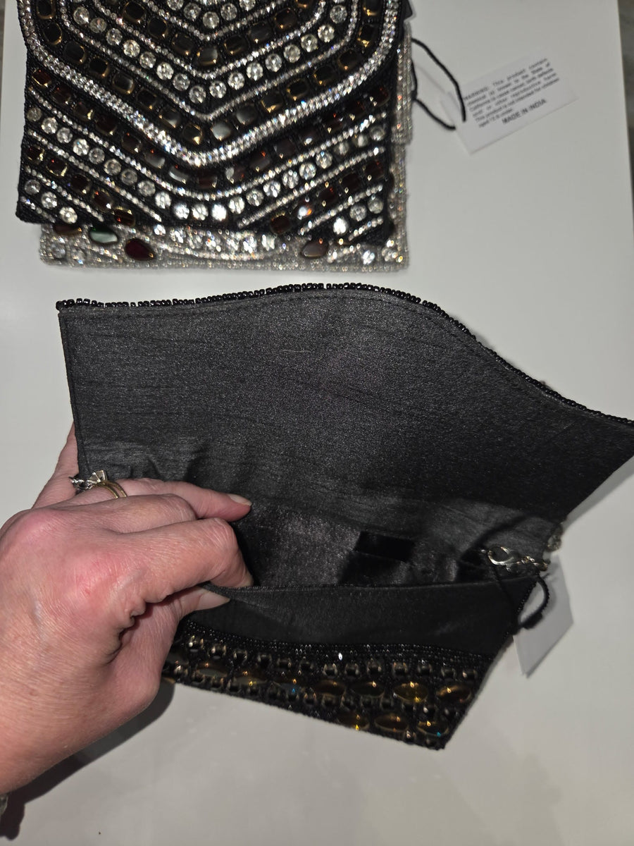 Inside of Evening Clutch Handbag with Semi Precious Stones - Robin Boutique