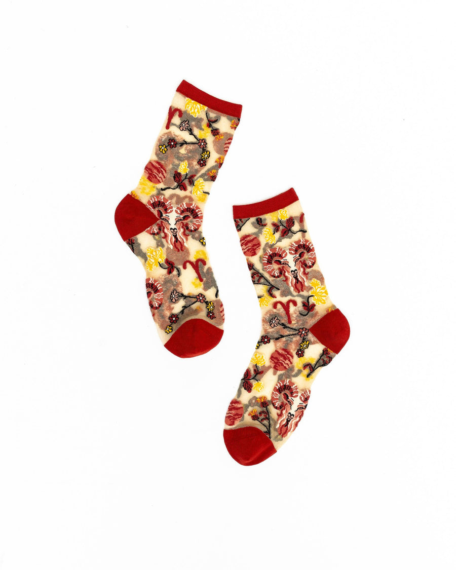 Aries Zodiac Shimmer Sheer Crew Sock