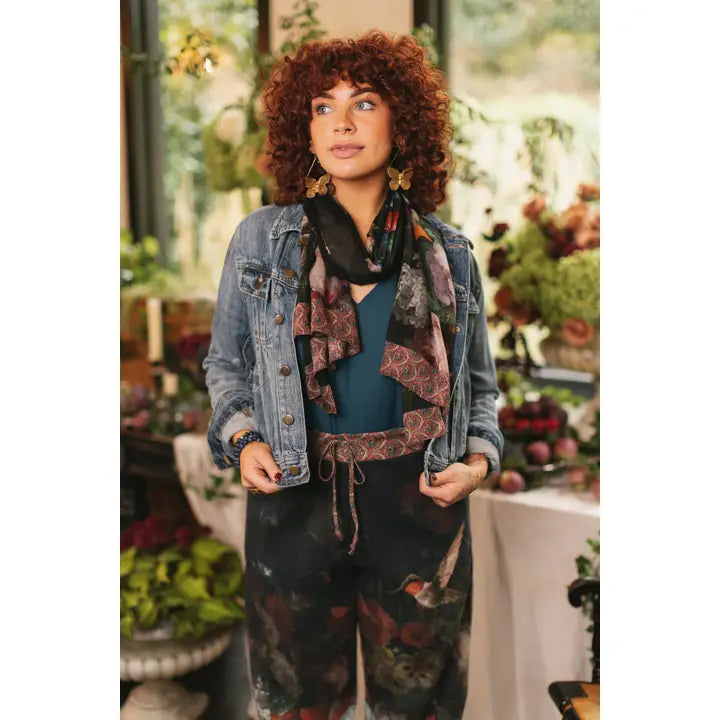 Flight of Fancy Scarf with Hummingbirds a& Floral by Market of Stars Robin Boutique