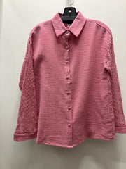Cotton Gauze Button Front Crochet Sleeve Top