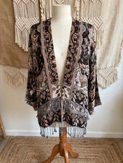 Reversible Tapestry Fringe Short Jacket