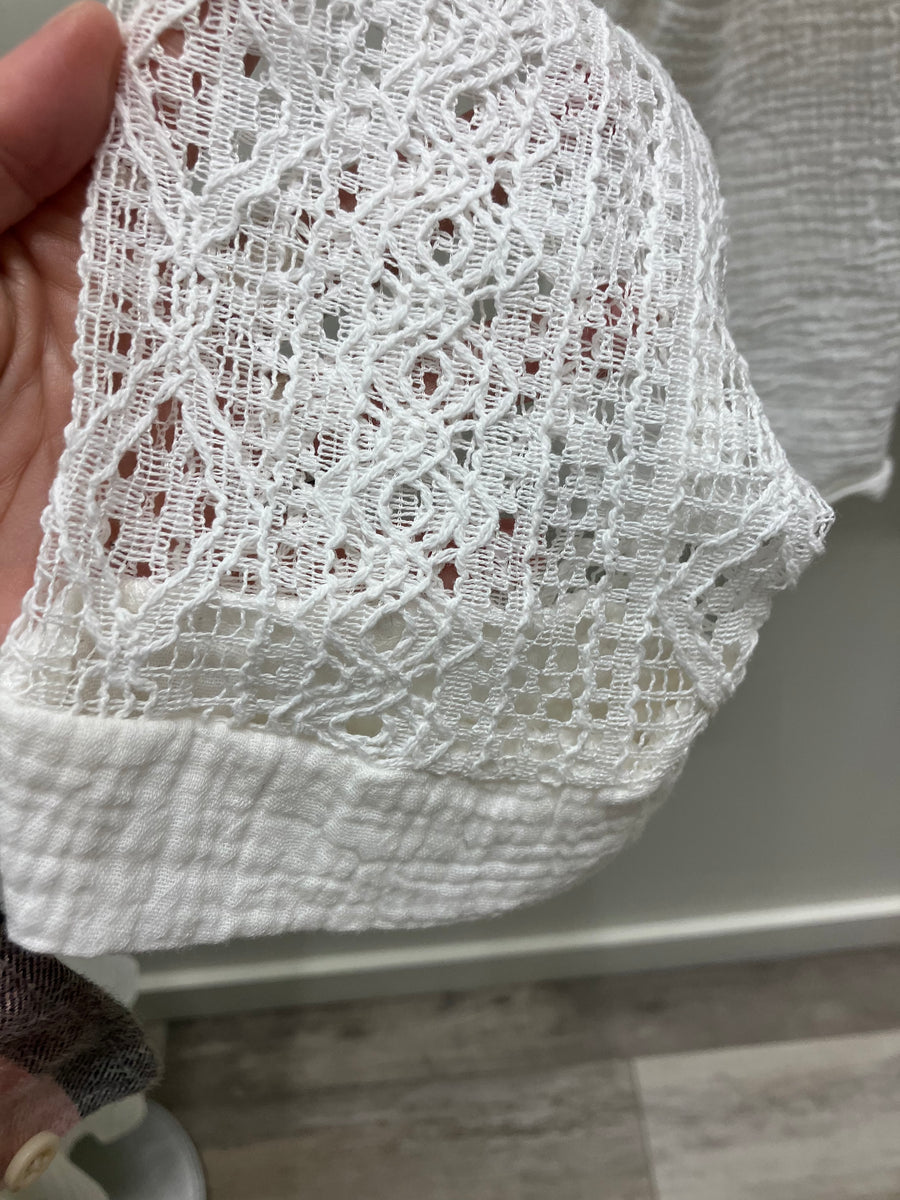 Cotton Gauze Button Front Crochet Sleeve Top
