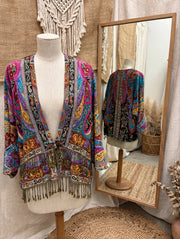 Embroidered Reversible Tapestry Fringe Short Jacket