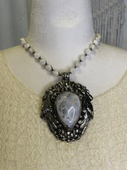 Peacock Lace Fossil Agate Short Necklace