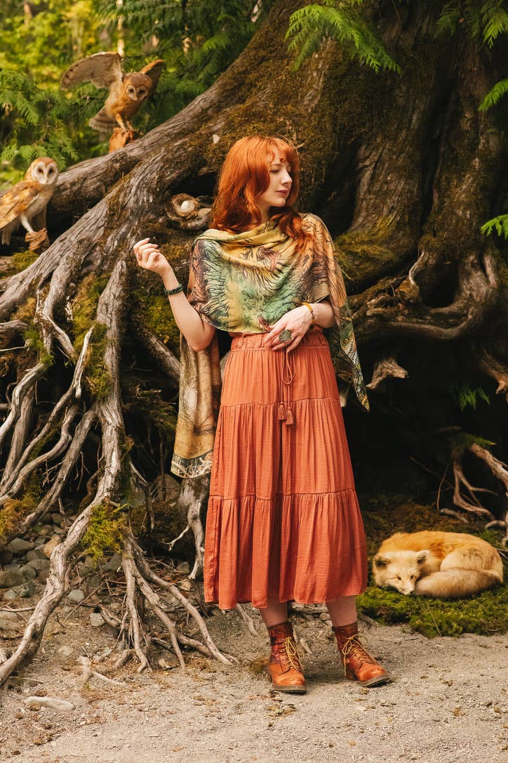 Woodland Wisdom Bohemian Scarf with Florals, Rabbit & Moths Robin Boutique