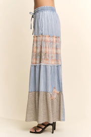 Printed Lace Denim Palazzo Pants by Davi & Dani