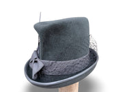 Ashgrove - Petite Gray Victorian Style Furfelt Top Hat
