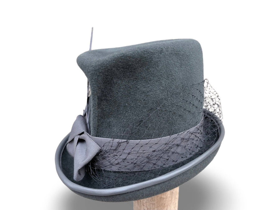 Ashgrove - Petite Gray Victorian Style Furfelt Top Hat