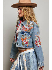 Beaded Cropped Jean Jacket