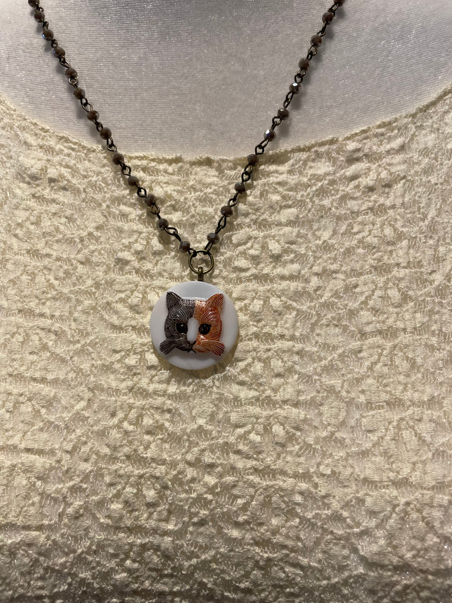 Vintage Cat Cameo Necklace by Gina