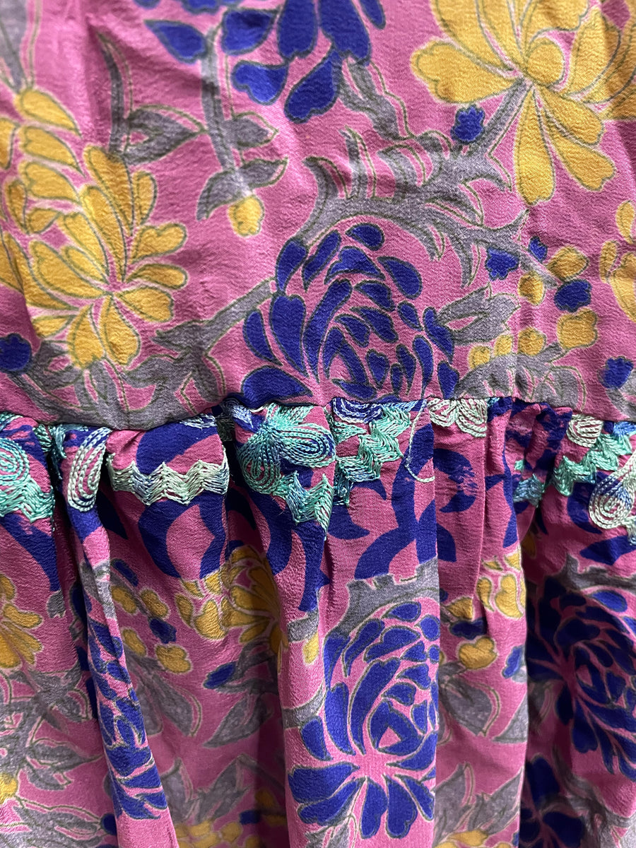 Crepe Sari Bell Sleeve Golddust Crop Top #148 by Kantha Bae