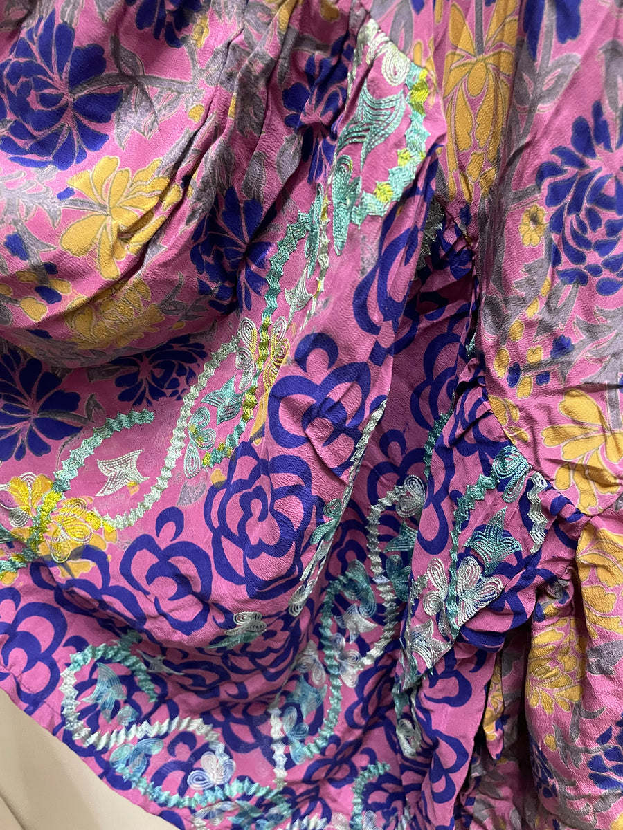 Crepe Sari Bell Sleeve Golddust Crop Top #148 by Kantha Bae