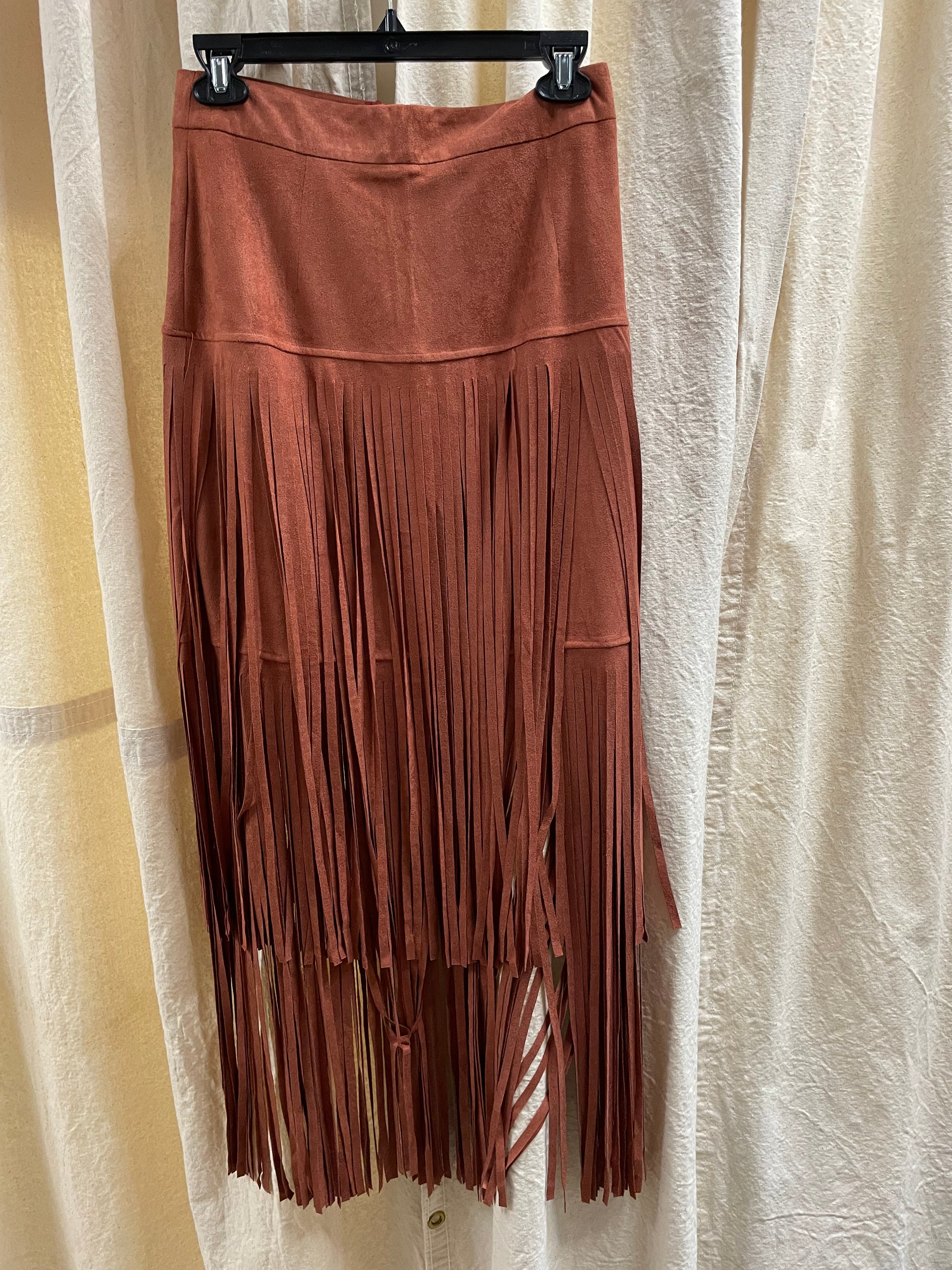 Suede Fringe Skirt in Rust by Adore