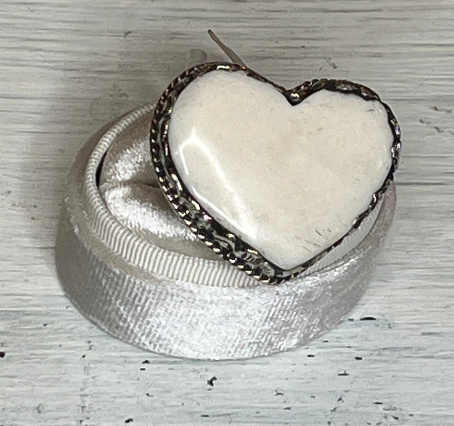 Heart Carved in Bone Adjustable Ornate Ring