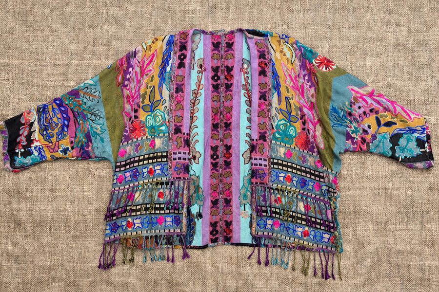 Embroidered Reversible Tapestry Fringe Short Jacket