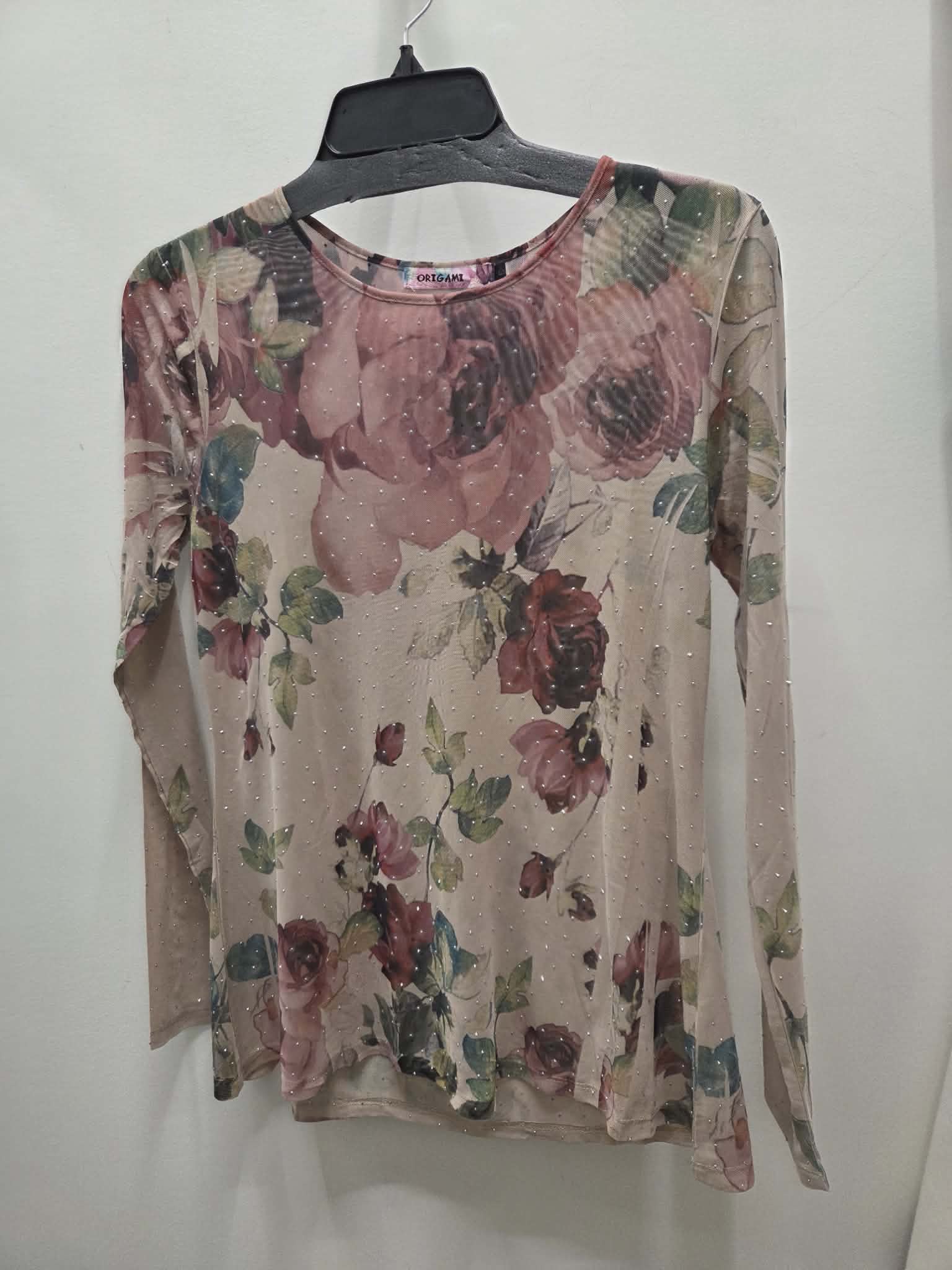 Sparkly Sheer Mesh Layering Shirt in Big Rose by Origami