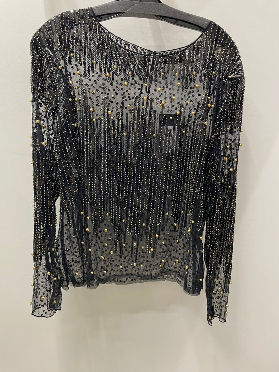 Midnight Gatsby Beaded Mesh Top by EllyNDale