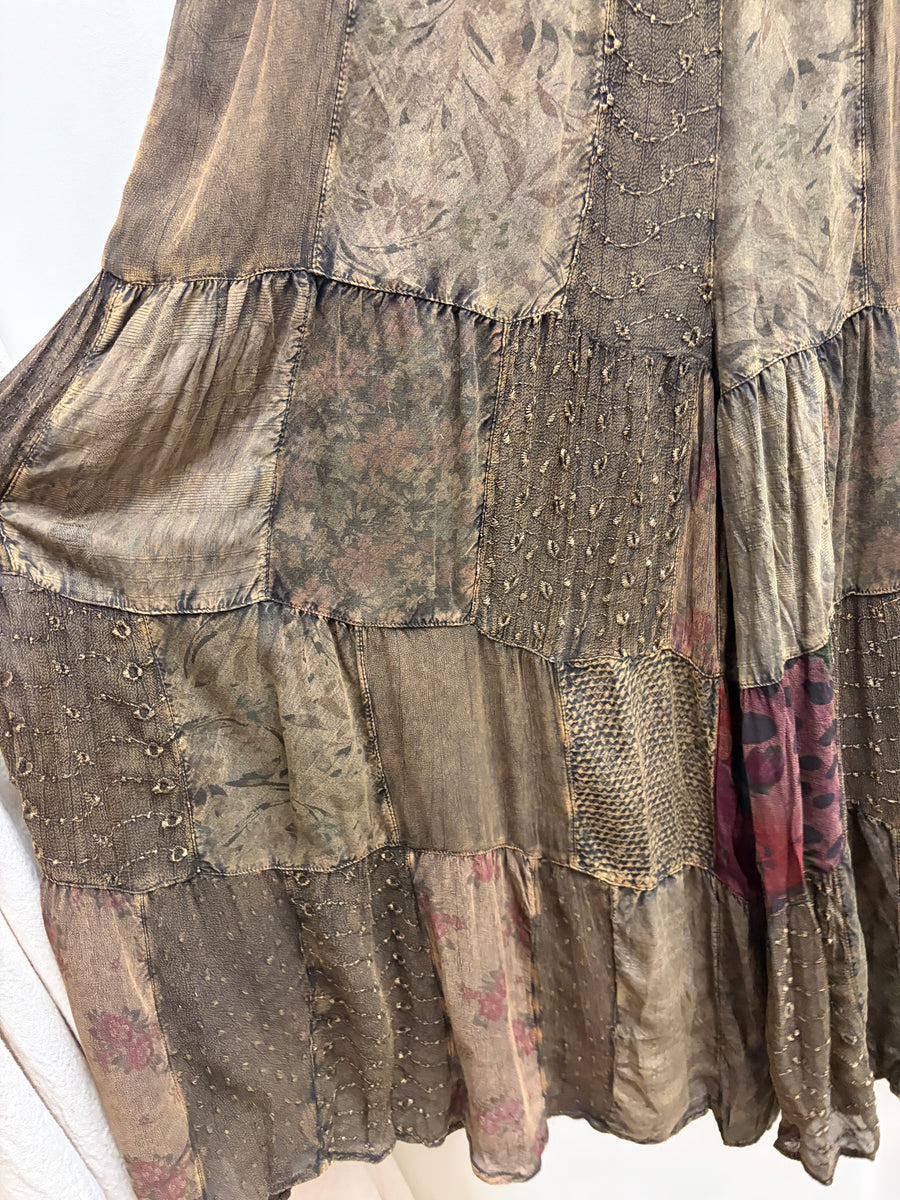 Retro Revival Flared Patchwork Pants by Young Threads