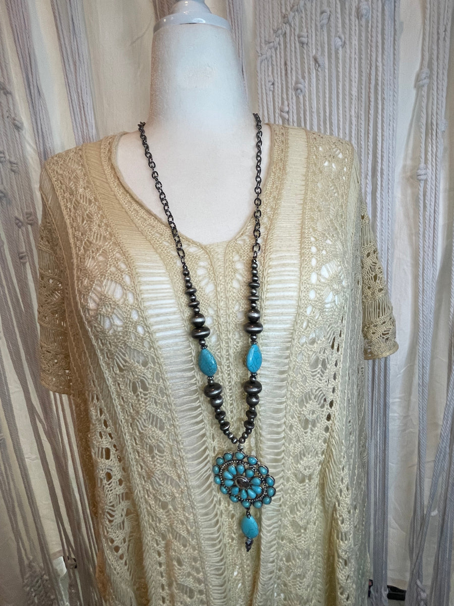 Turquoise Concho Pendant Necklace