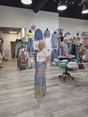 Printed Lace Denim Palazzo Pants by Davi & Dani