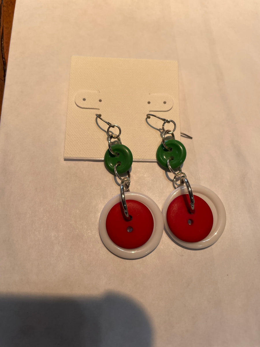 Holiday Colors Long Button Earrings by Lori