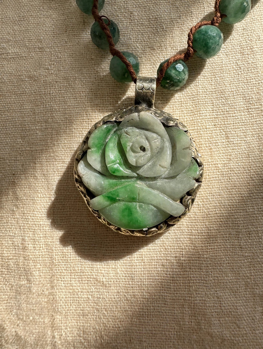 Carved Jade Rose Necklace by Tara Gasparian