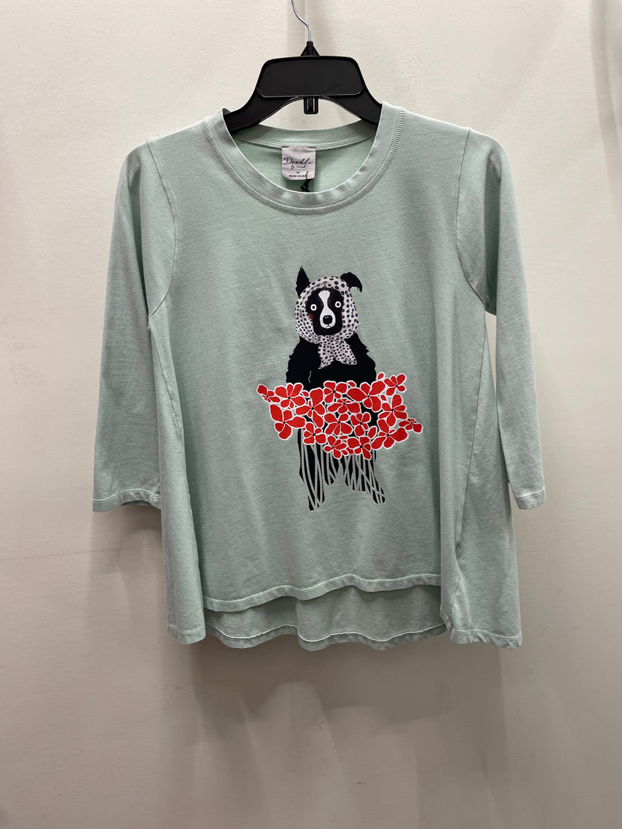 3/4 Sleeve Tee in Flower Bear Print by Doodles