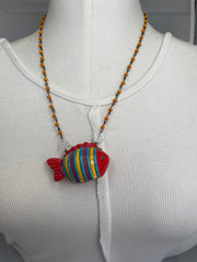 Red Multi Stripe Fish Necklace by Gina
