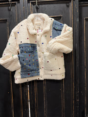 Front view of Gemstone Sherpa Denim Jacket By Davi & Dani - Robin Boutique