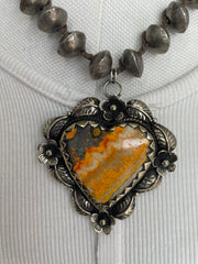 Bumble Bee Jasper Heart Short Necklace