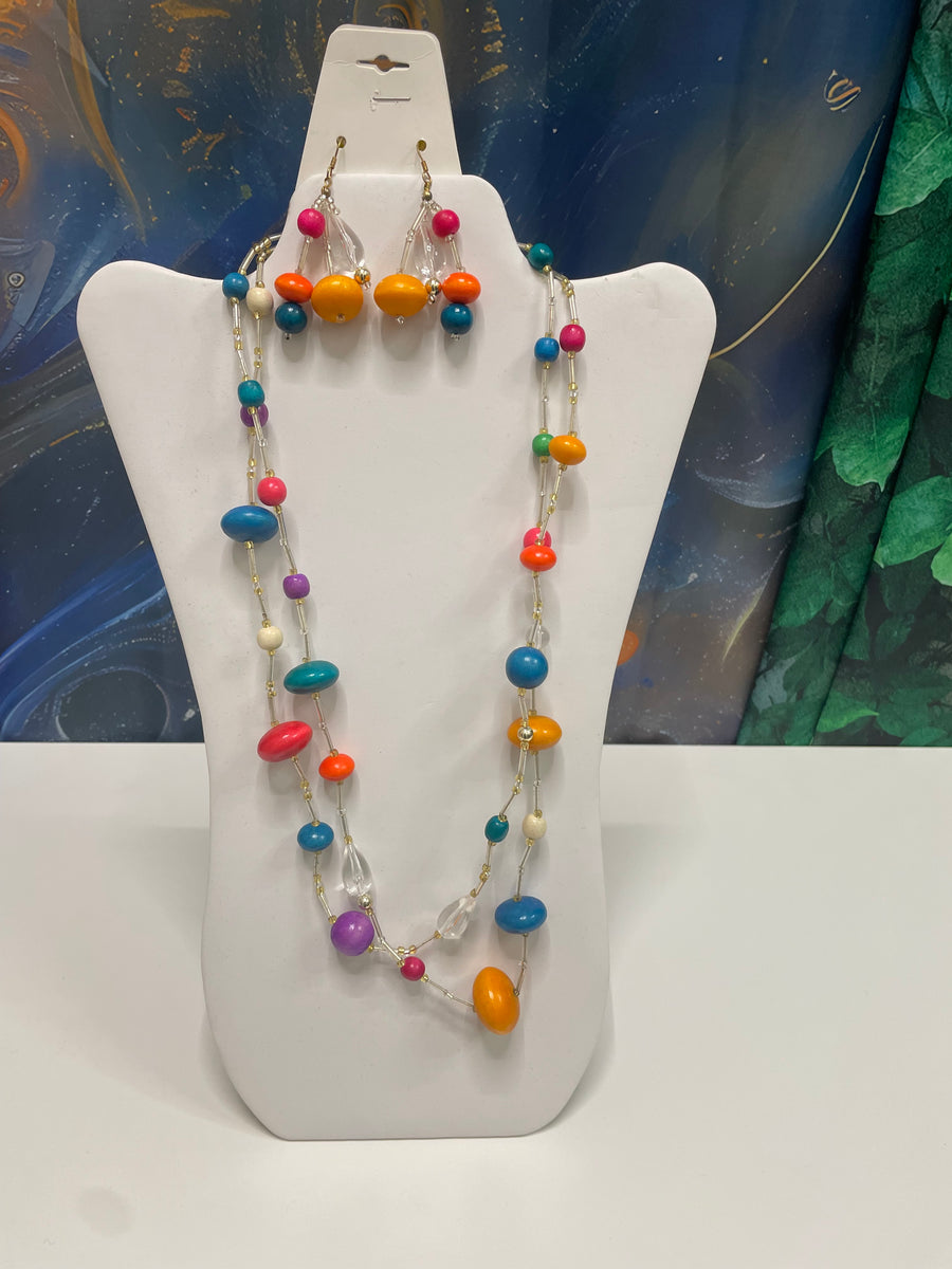 2 Strand Multi Color Necklace Set