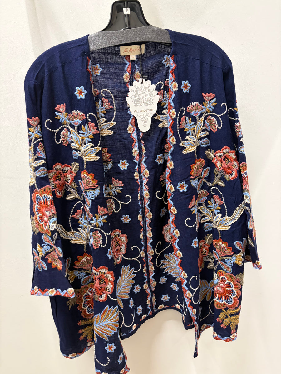 Midnight Bloom Embroidered Kimono by All About Her