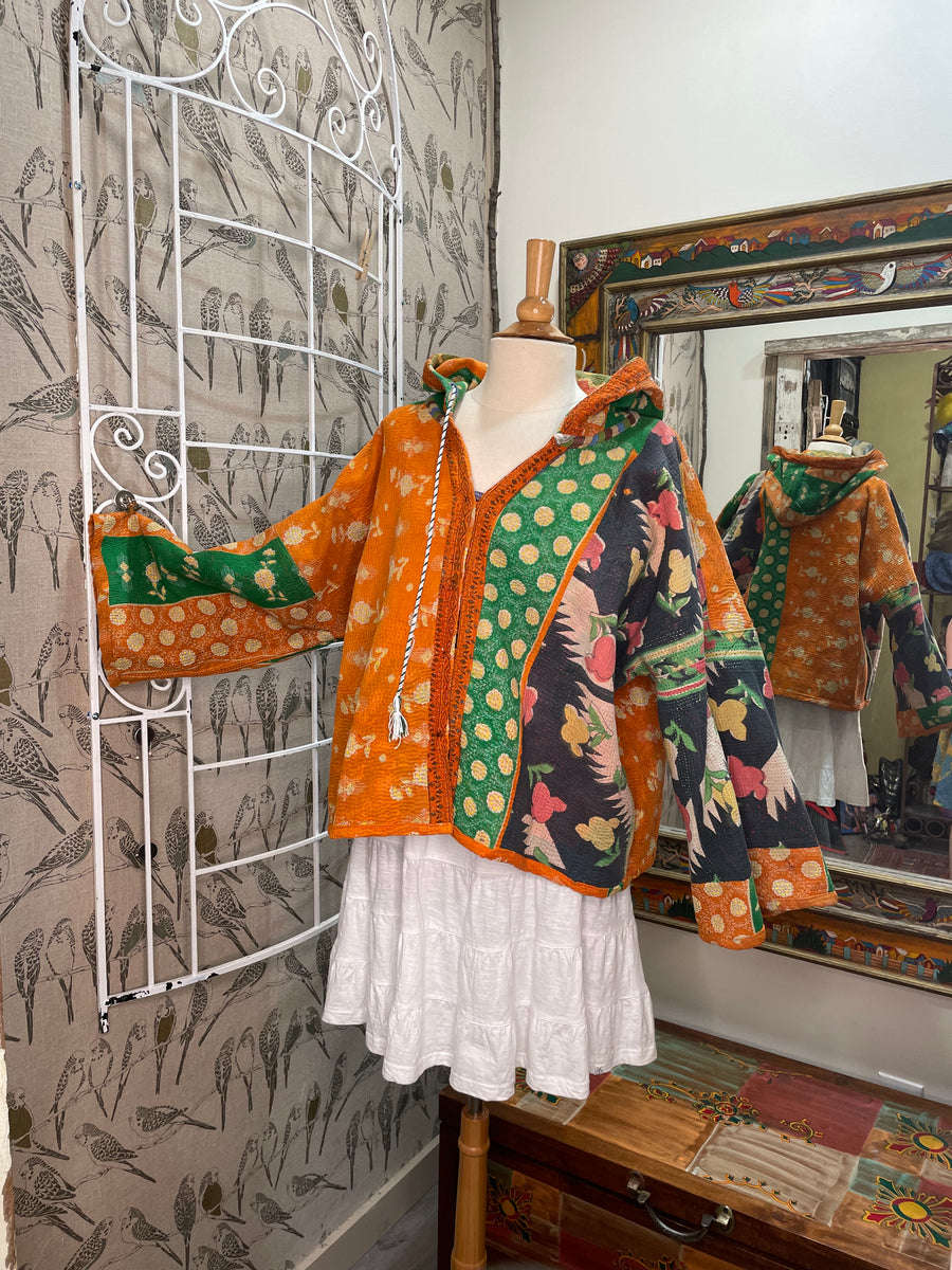 Half Moon Cropped Hooded Jacket #05 by Kantha Bae