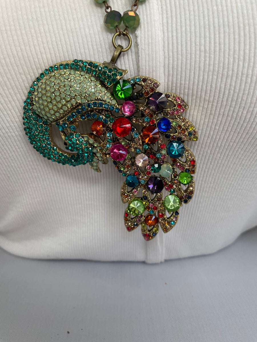 Rhinestone Peacock Necklace by Gina