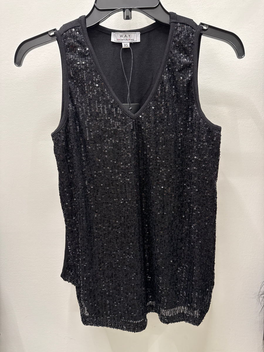 Sleeveless Sequin Evening Tank Top