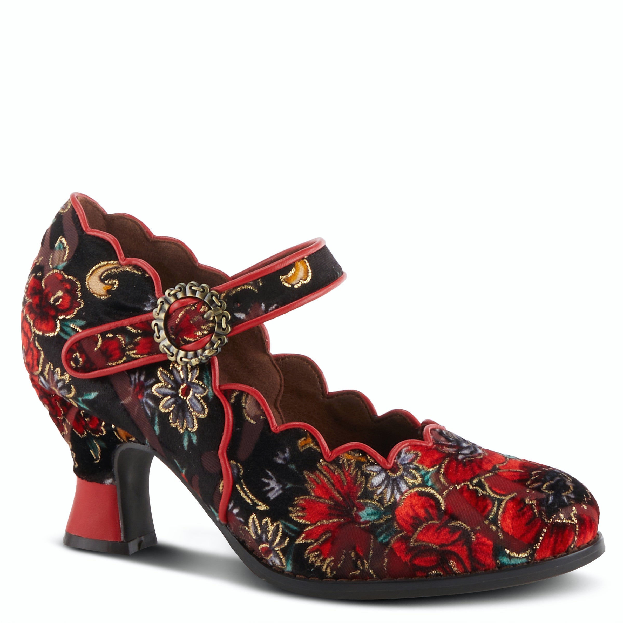 L'Artiste Adodora Shoes in Red Multi Side Buckle View - Robin Boutique