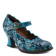 L'Artiste Adodora Shoes in Turquoise Multi Side Buckle View - Robin Boutique