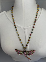 Rhinestone Pink Dragonfly Necklace by Gina