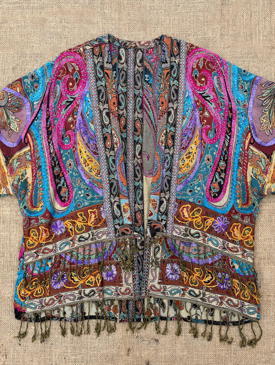 Embroidered Reversible Tapestry Fringe Short Jacket