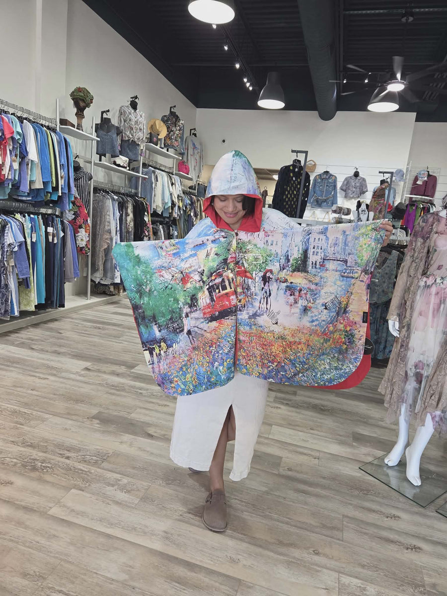 Raincape Poncho in Day Dream Plaza Print by Inoah