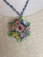 Pansy and Rose Porcelain Cluster Necklace by Gina