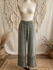 Ruffled Hem Mineral Wash Pants by The Paper Lace