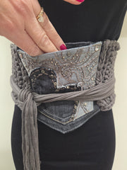 Handmade Robin Obi Pocket belt in Grey and Denim Robin Boutique