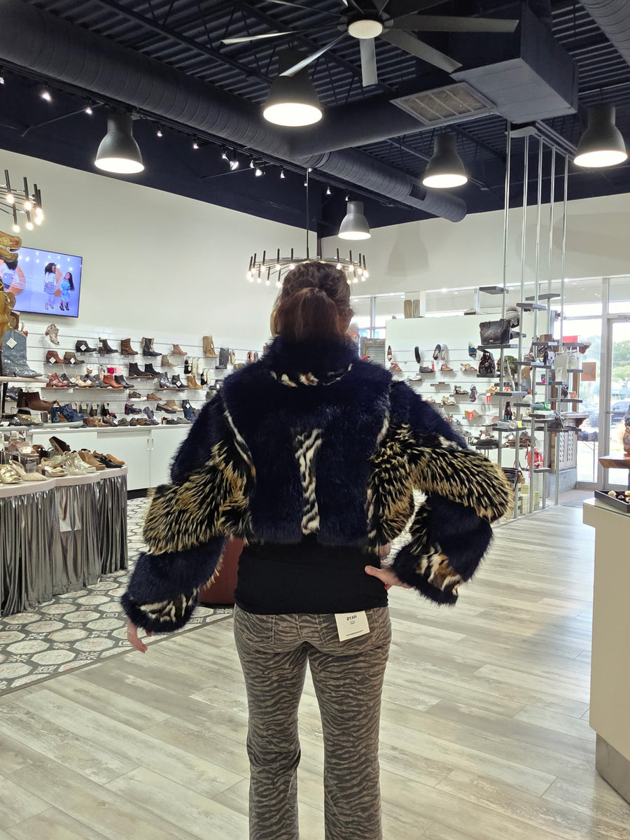 Midnight Wild Faux Fur Crop Jacket By Azalea Wang
